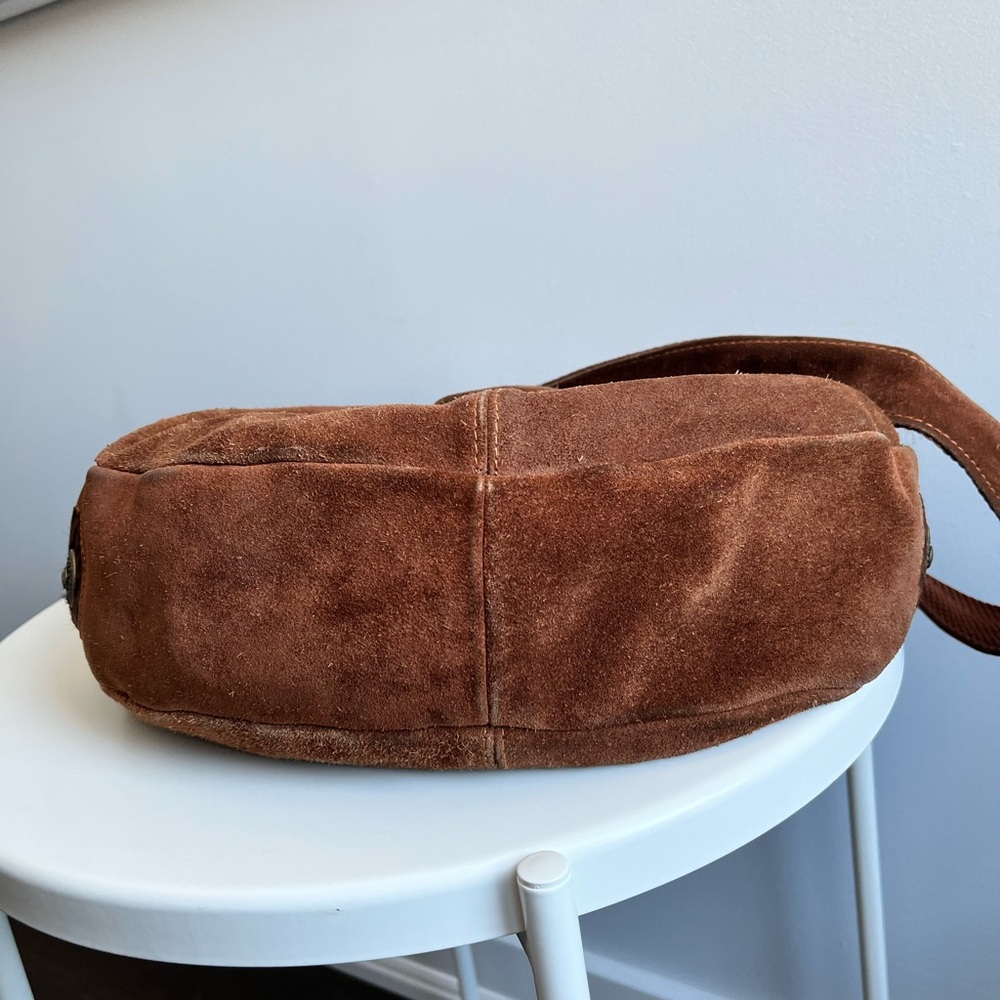 Italian Brown Suede Boho Crossbody Bag with Leopard Fur Accent - Picture 7 of 16